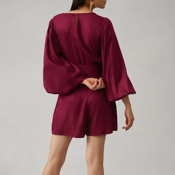 Farm Rio X Anthropologie Bell Sleeve Romper In Plum Size Small NWT - Picture 2 of 9